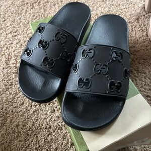 Gucci Embossed Black Slides